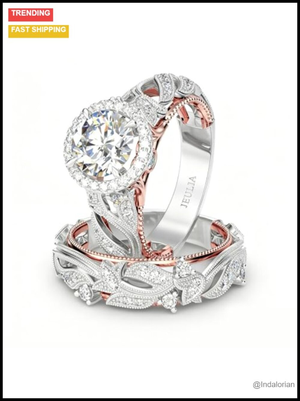 4 Carat 925 Sterling Silver Rose Gold Plated Wedding Ring Set Halo Engagement